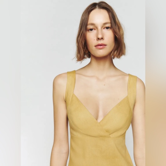 NWT Reformation Linen Alira Dress in Tuscan Sun Yellow Size 8 - Picture 5 of 10